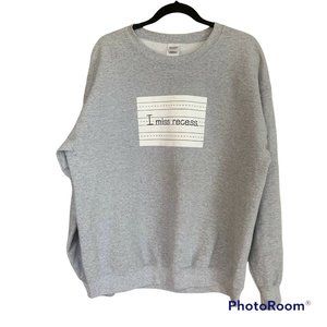 Gray Sweatshirt ‘I Miss Recess’ VTG‎ Gildan Heavy Blend Pullover Fleece Lined Lg
